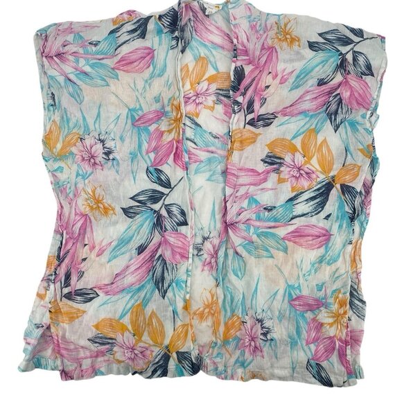 C & C California Kimono Caftan Womens One Size Linen Floral Hawaiian Beachy - Picture 1 of 8